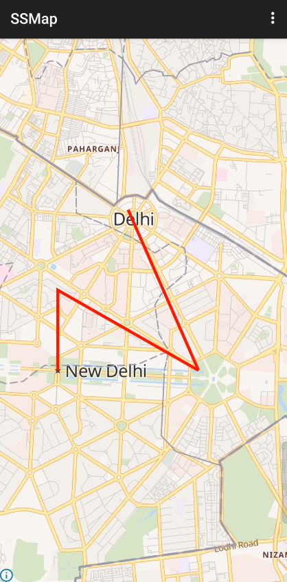 A line drawn on the map with the Android Map SDK