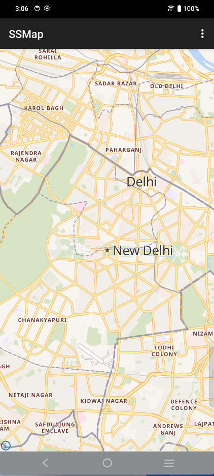SSMap app showing the base map after Get Started setup