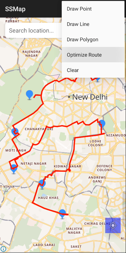 An optimized multi-stop route drawn with the Android Map SDK