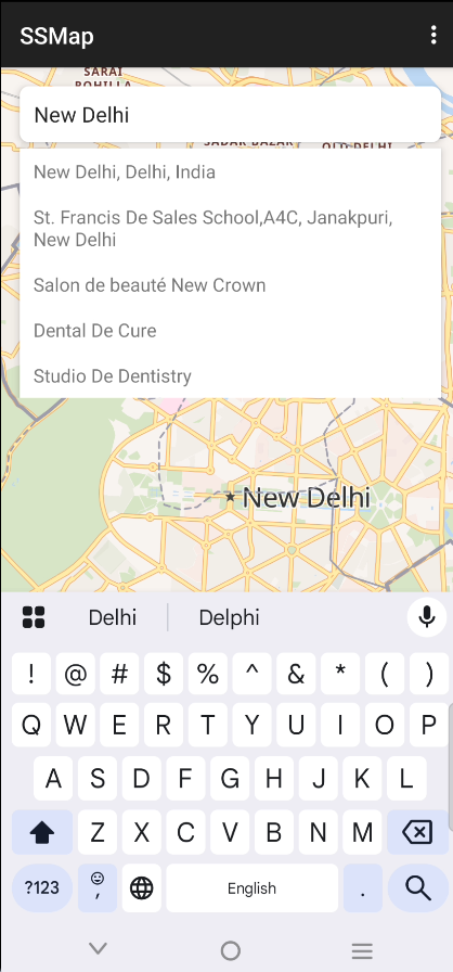 Search results shown in the Android Map SDK